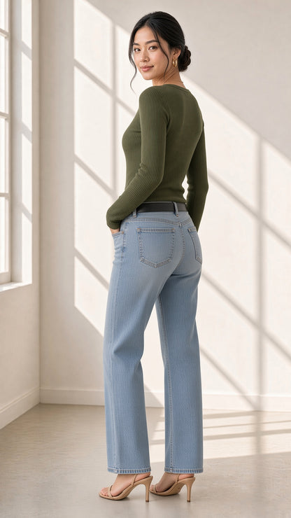 Top Inès canalé con botones en verde militar, vista lateral – Vora Maison