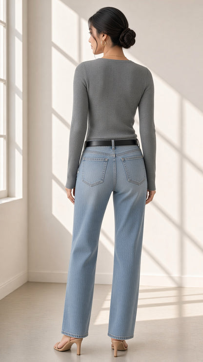 Top Inès canalé en gris, vista de espalda – Vora Maison