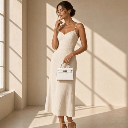 Bolso Noa mini en piel vegana blanca llevado en la mano – Vora Maison