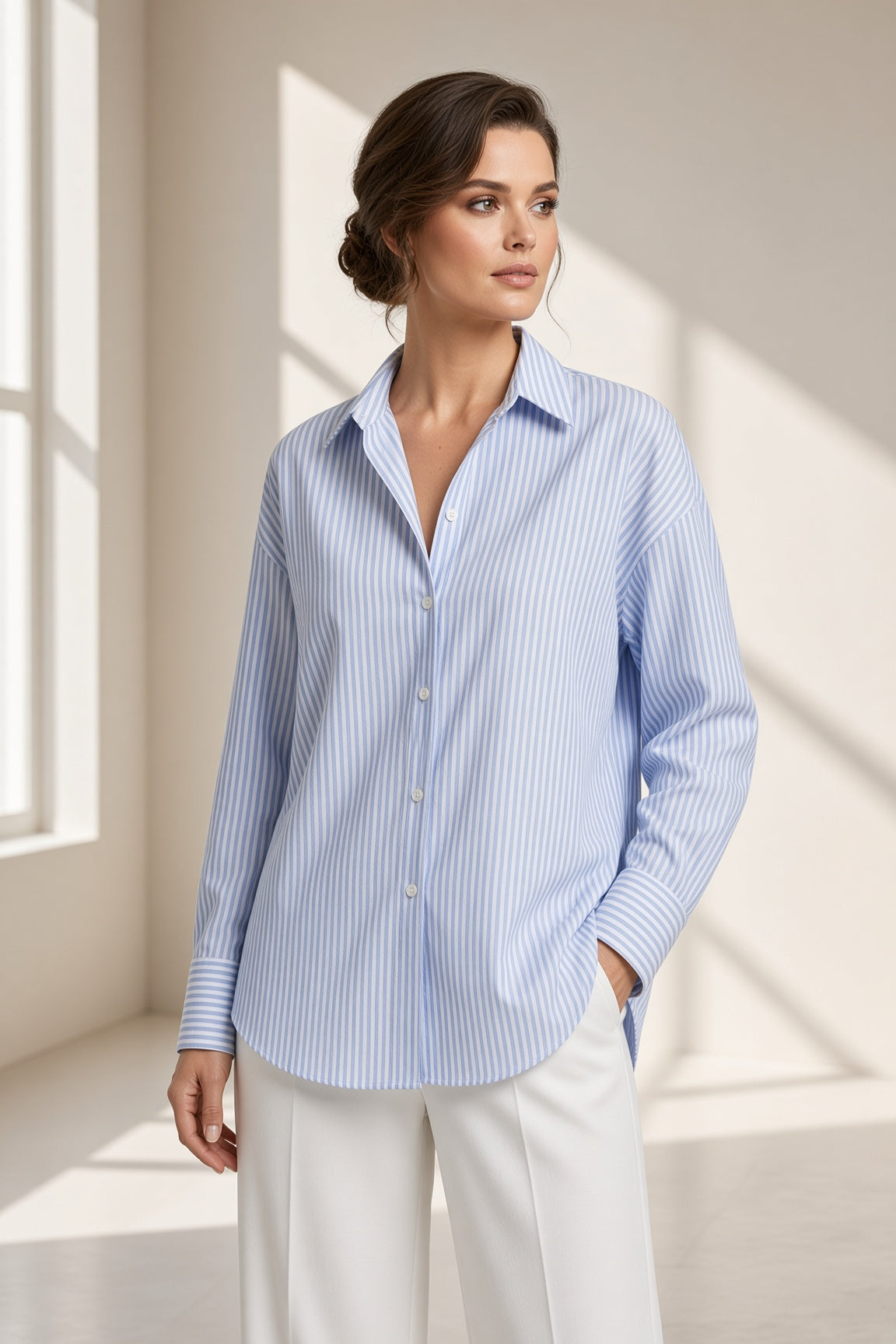 Camisa Breton de rayas azul y blanco, vista frontal – Vora Maison