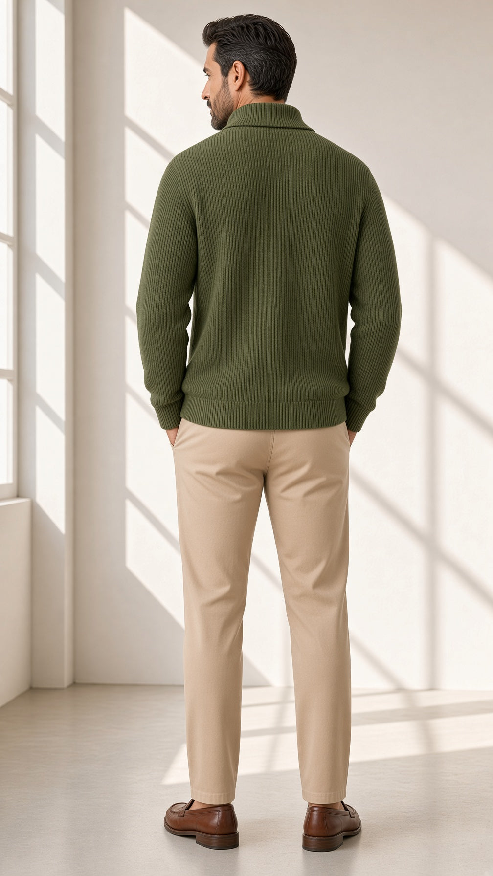 Jersey Marco en verde militar, vista de espalda – Vora Maison