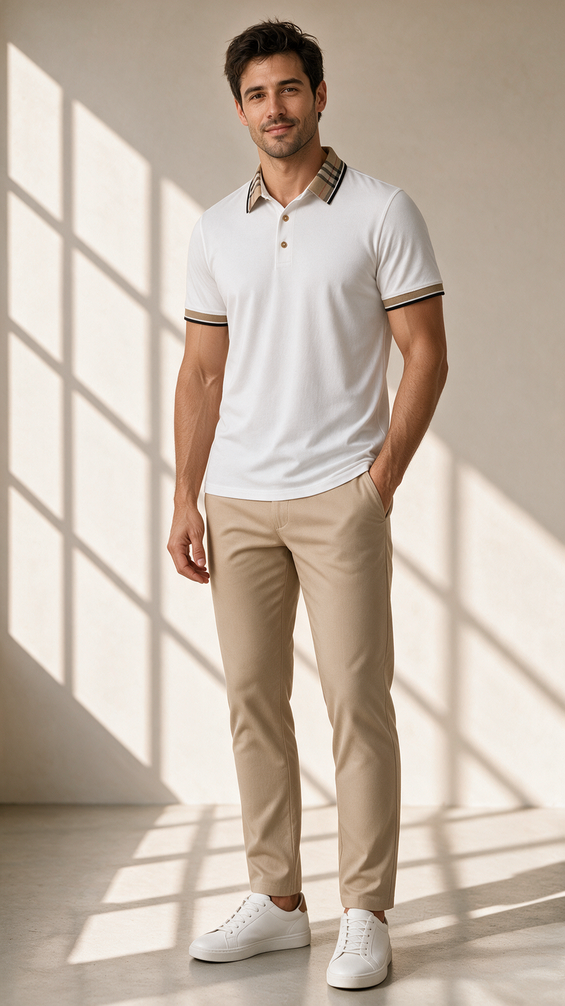 Polo Enzo · cuello de cuadros en contraste